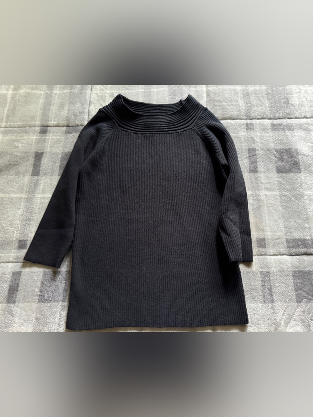 Black Ribbed Boatneck Sweater Top